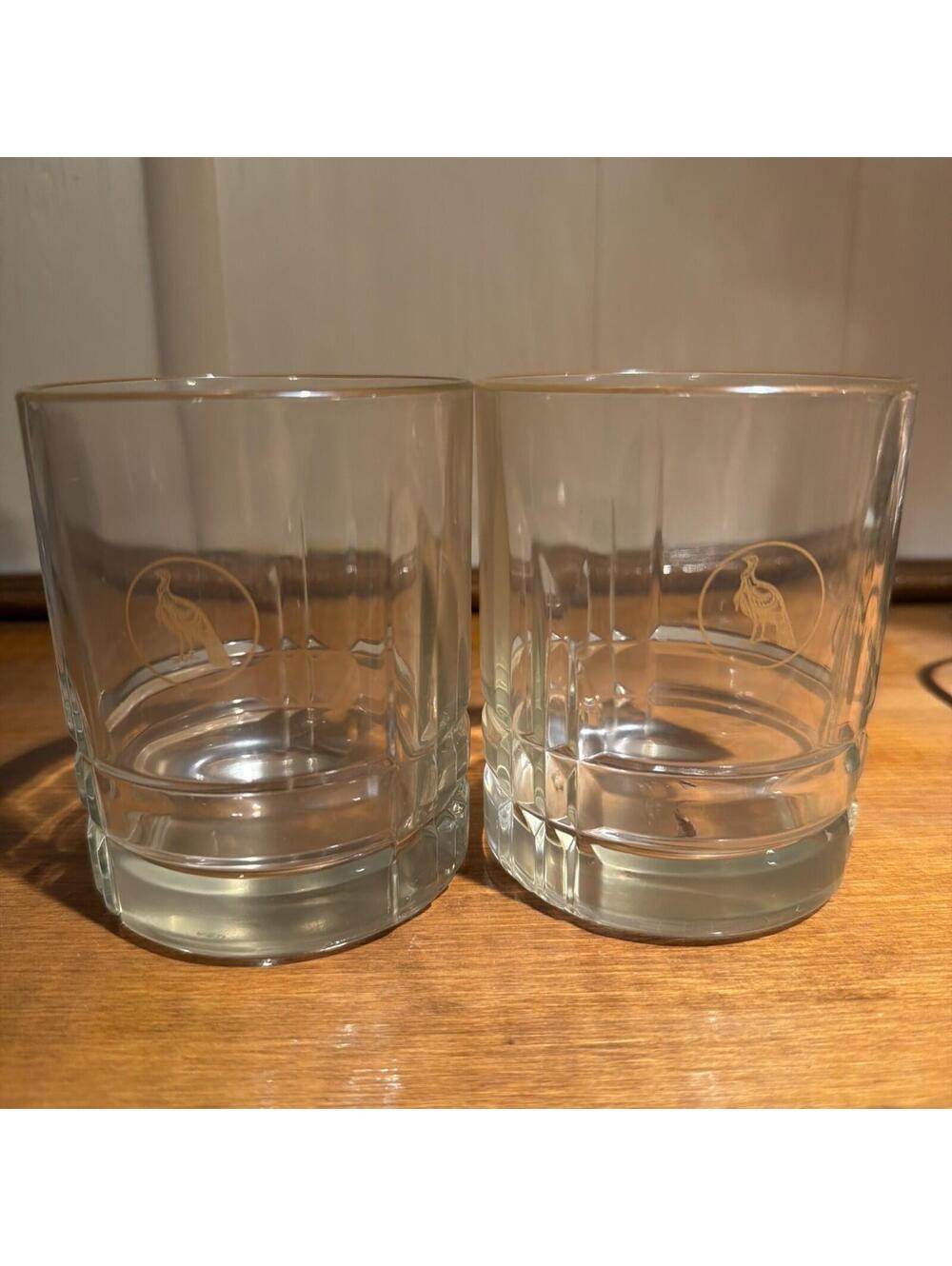 VTG Wild Turkey Bourbon Whiskey Gold Logo Heavy Rocks Glass Set of 2 *